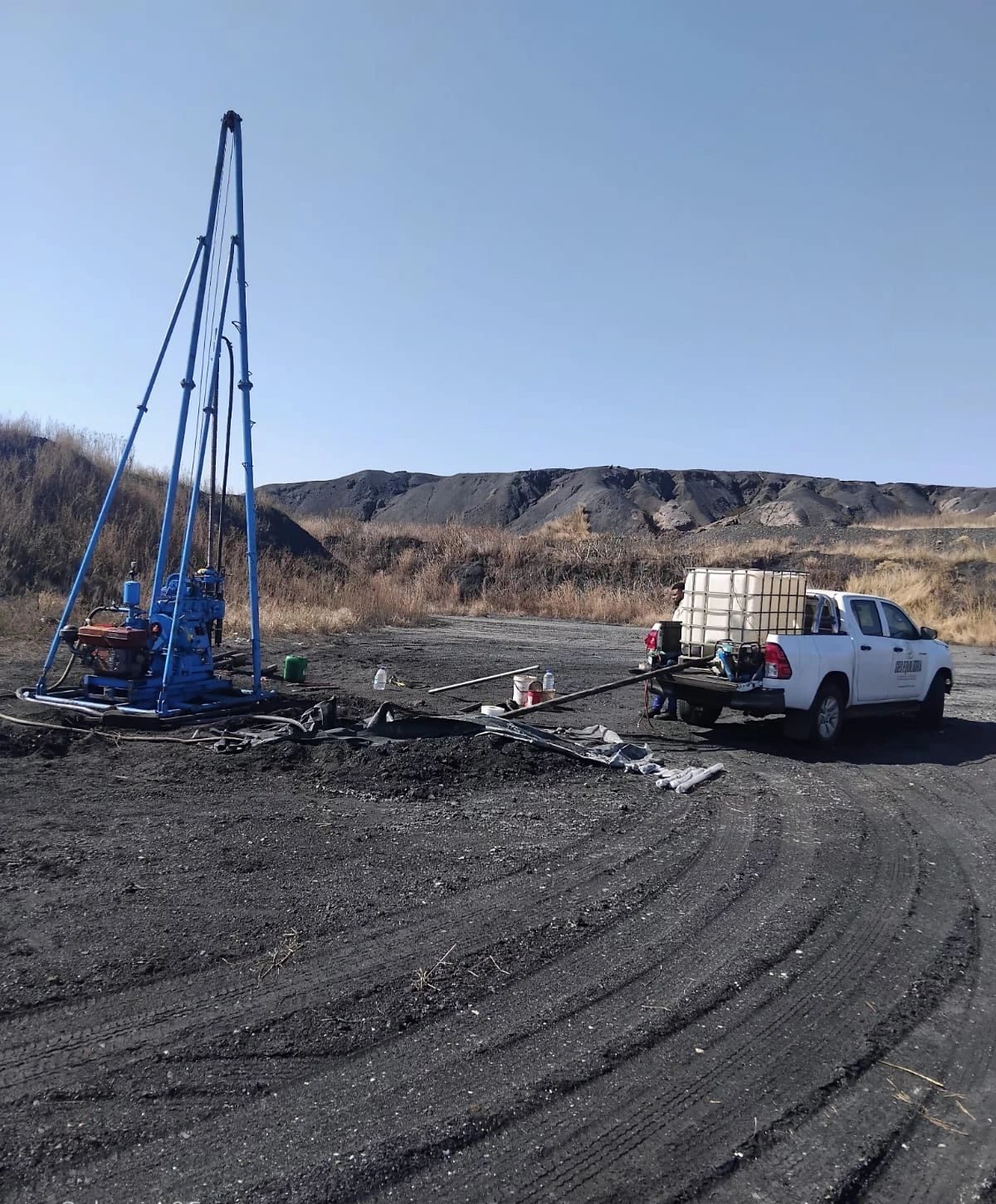 Our rig and support vehicle on site